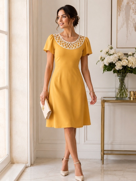 Miss Selfridge Dresses & Skirts - 🛍️SALE🛍️ Miss Selfridge Yellow Skater Short Sleeve Dress with Lattice Neckline